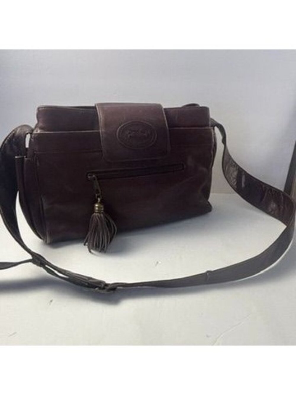 American Angel Brown Leather Crossbody Bag With Tassel Accent & Adjustable Strap